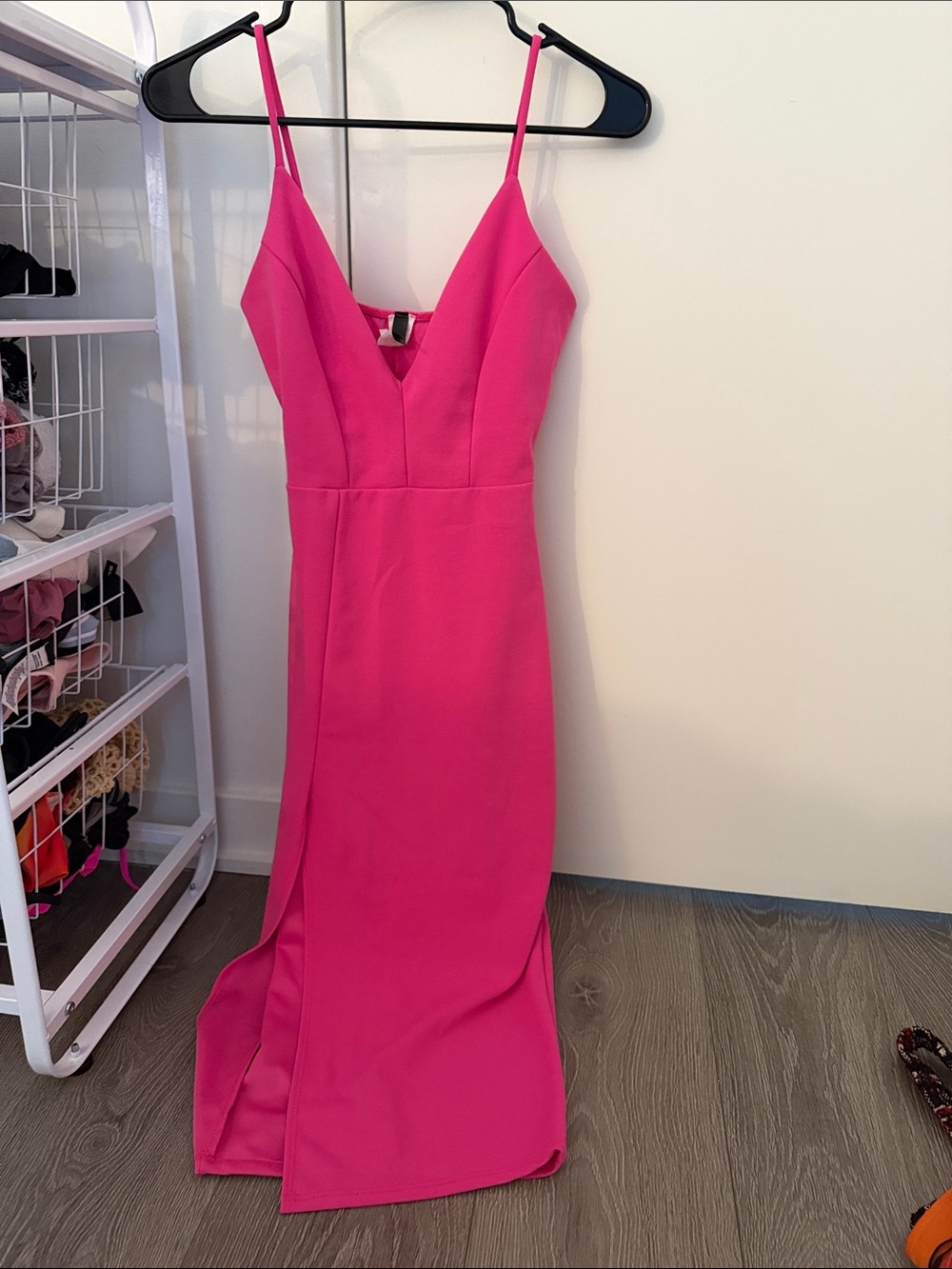 Fuchsia Spaghetti-Strap Maxi Dress with V-Neck